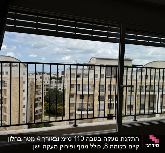 נוף עירוני מבעד לחלון עם סורגים